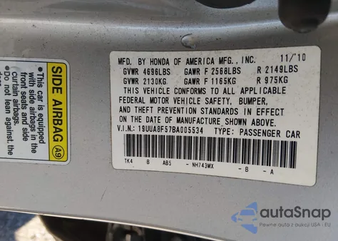 2011 Acura Tl 3.5/Tech из США, поврежденный, VIN 19UUA8F57BA005534